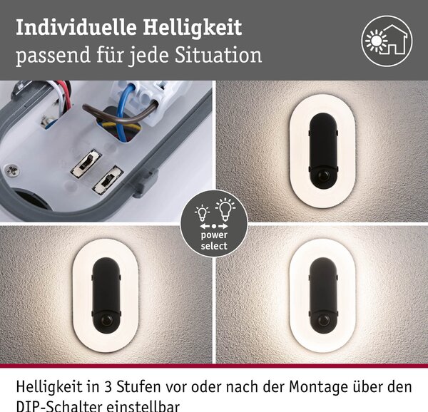 PAULMANN LED venkovní nástěnné svítidlo Elunor pohybové čidlo IP65 podlouhlé 122x212mm 2200 - 4000K 18,5W 230V antracit/bílá polykarbonát