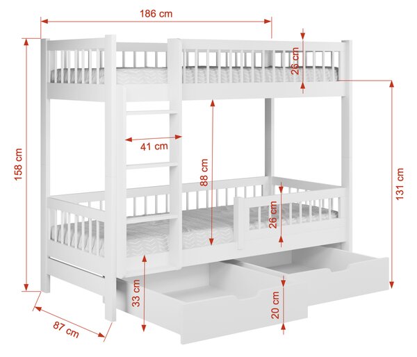 Dětská dvoupatrová postel s úložným prostorem 80x180 REMA - bílá, levé provedení