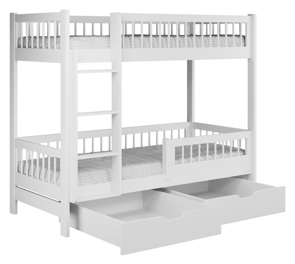 Dětská dvoupatrová postel s úložným prostorem 90x190 REMA - bílá, levé provedení