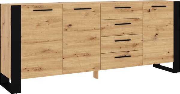 Komoda Nuka K 197 cm Příborník Highboard Cabinet Artisan Dub / Černá