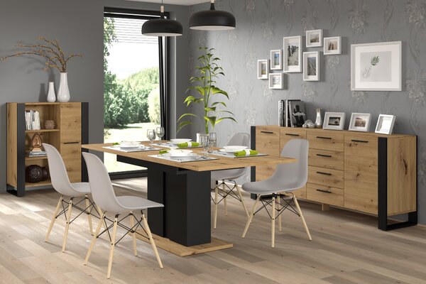 Komoda Nuka K 197 cm Příborník Highboard Cabinet Artisan Dub / Černá