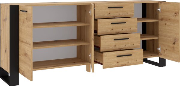 Komoda Nuka K 197 cm Příborník Highboard Cabinet Artisan Dub / Černá