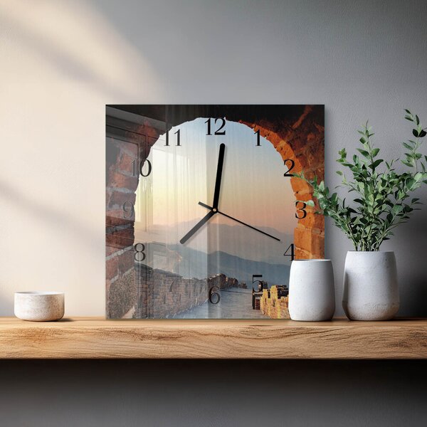 Skleněné hodiny na stěnu Velká čínská zeď zskc-30x30-00177715