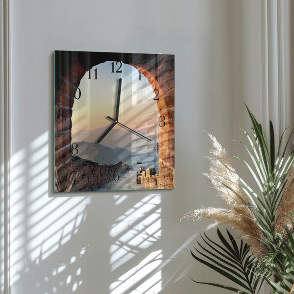 Skleněné hodiny na stěnu Velká čínská zeď zskc-30x30-00177715
