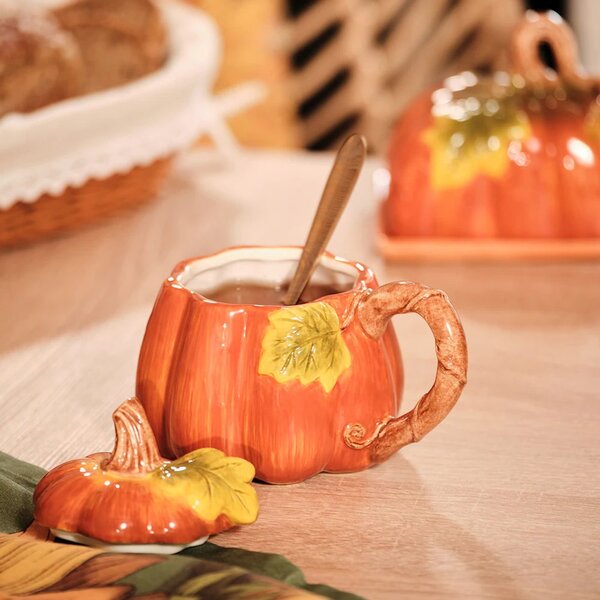 HOME & YOU Hrnek s víčkem dýně 390 ml - oranžová