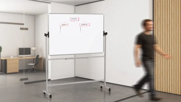Mobilní tabule TM Idea, oboustranná, otočná, za sucha stíratelná, magnetická, 150x100 cm – řada FLEX