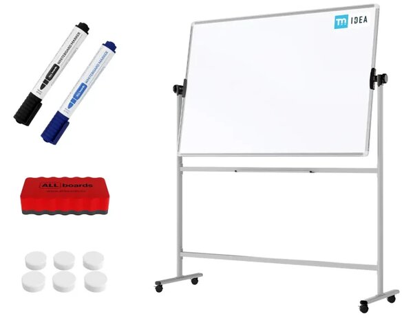 Mobilní tabule TM Idea, oboustranná, otočná, za sucha stíratelná, magnetická, 150x100 cm – řada FLEX