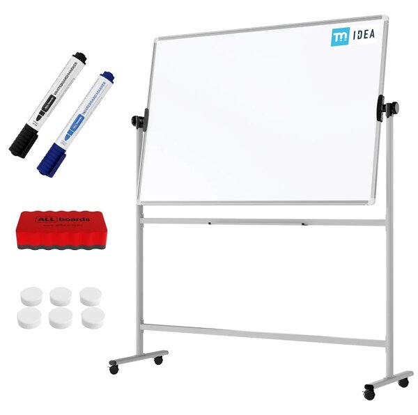Mobilní tabule TM Idea, oboustranná, otočná, za sucha stíratelná, magnetická, 150x100 cm – řada FLEX