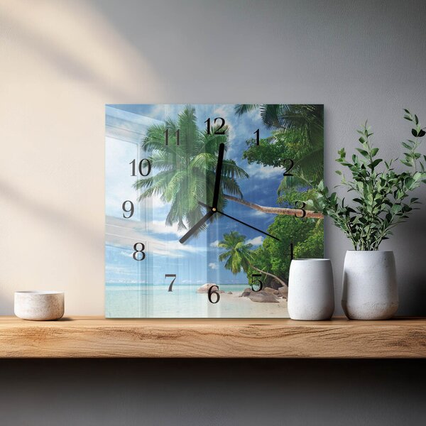 Skleněné hodiny na stěnu Palmy zskc-30x30-00178638