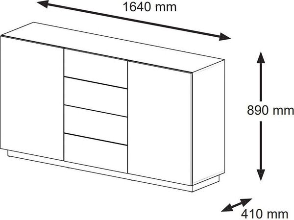 Komoda AURA 2D4S 164 cm ARTISAN DUB / ČERNÁ MATNÁ – příborník – vysoký příborník se 2 dvířky – 4 zásuvky