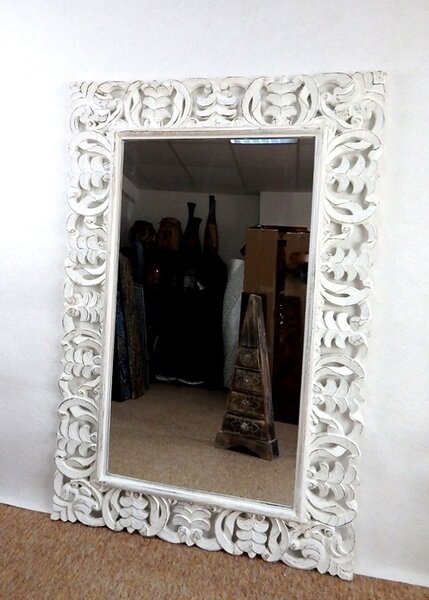 Zrcadlo DREAM bílé, 120x80 cm, exotické dřevo, ruční práce