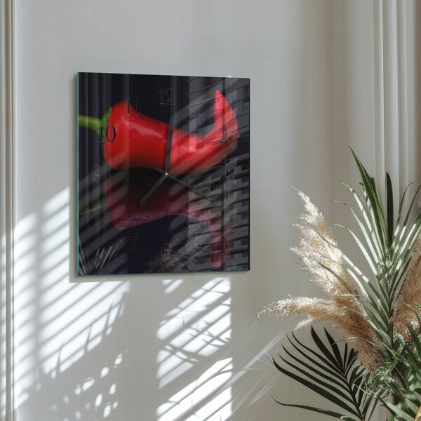 Skleněné hodiny na stěnu Chilli papričky zskc-30x30-00181069