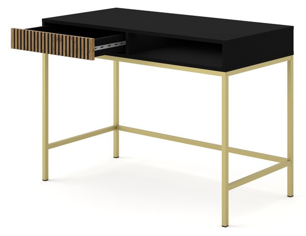 Toaletní stolek Ravenna F 112x50 cm BLACK MATT / ARTISAN OAK - Konzola se zásuvkou - Moderní toaletní stolek - Psací stůl s frézovanými čely - Zlatý rám
