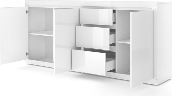 Komoda Bello Bianco IV 195 cm prádelník bílý mat / bílý lesk