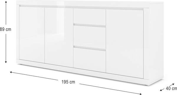 Komoda Bello Bianco IV 195 cm prádelník bílý mat / bílý lesk