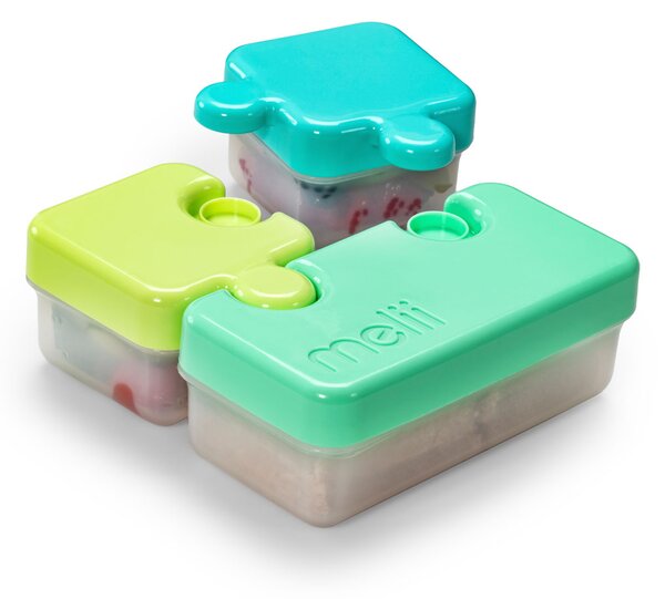 Melii Trojdílná krabička na svačinu Puzzle box 850 ml zelená, limetková, modrá