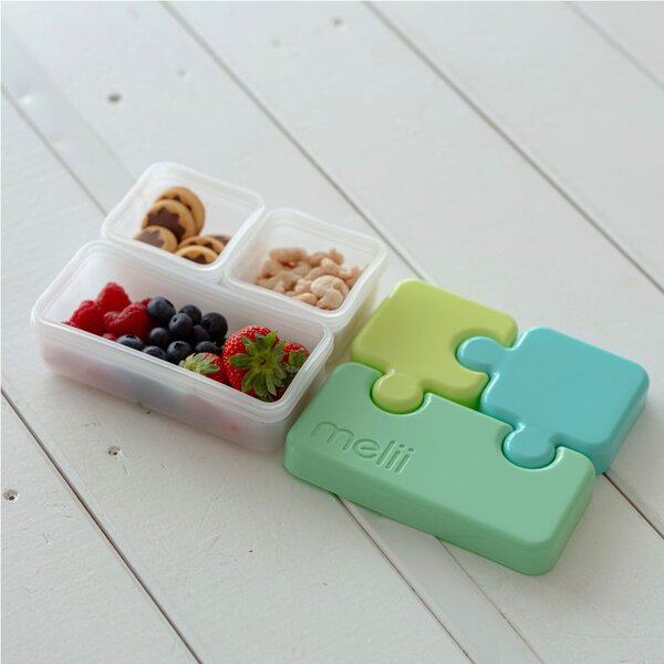 Melii Trojdílná krabička na svačinu Puzzle box 850 ml zelená, limetková, modrá