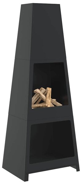 Venkovní krb se zásobníkem na dřevo věžový design černý ocel