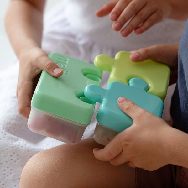 Melii Trojdílná krabička na svačinu Puzzle box 850 ml zelená, limetková, modrá