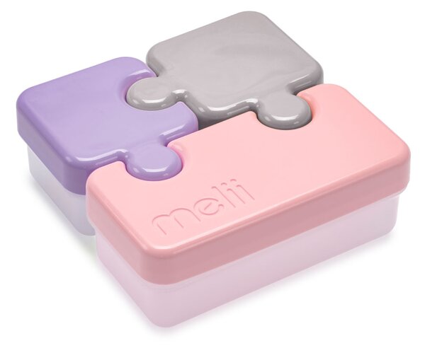 Melii Trojdílná krabička na svačinu Puzzle box 850 ml růžová, fialová, šedá