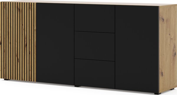 Komoda AURIS 3D3S 180 cm Skříňka se 3 dvířky a 3 zásuvkami Artisan Dub / Černá matná