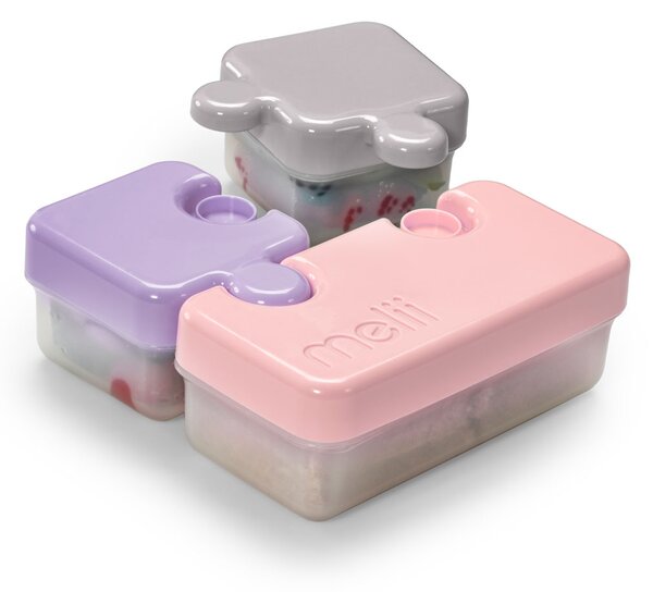 Melii Trojdílná krabička na svačinu Puzzle box 850 ml růžová, fialová, šedá