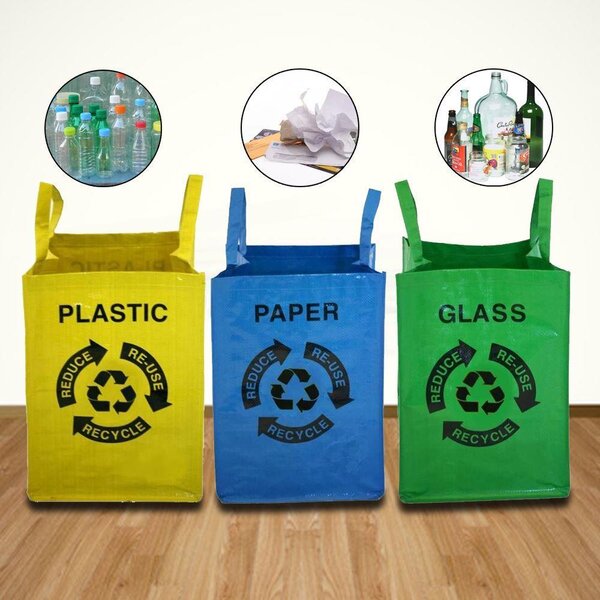 4Leaders Tašky na tříděný odpad papír plast sklo 3 ks 43×31×30 cm