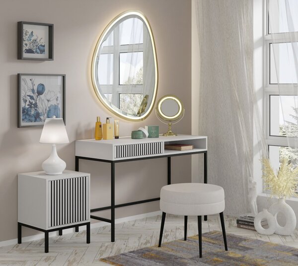 Toaletní stolek Ravenna F 112x50 cm BÍLÝ MAT / ČERNÝ MAT - Konzola se zásuvkou - Moderní toaletní stolek - Psací stůl s frézovanými čely - Černý rám