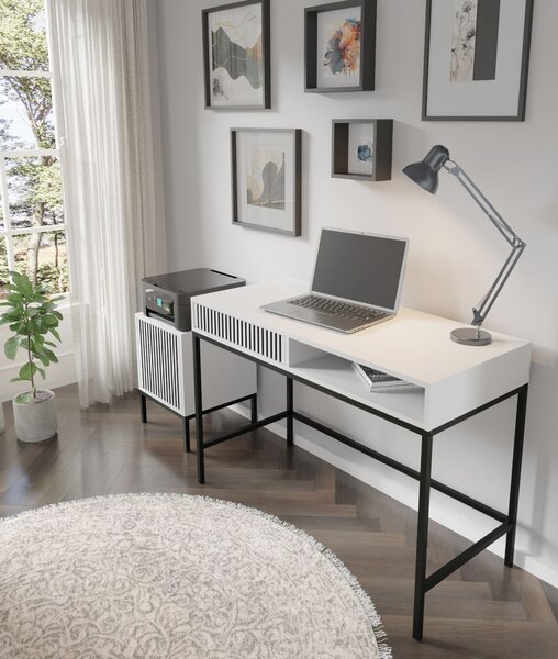 Toaletní stolek Ravenna F 112x50 cm BÍLÝ MAT / ČERNÝ MAT - Konzola se zásuvkou - Moderní toaletní stolek - Psací stůl s frézovanými čely - Černý rám