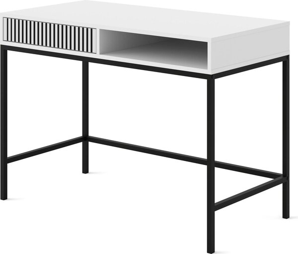 Toaletní stolek Ravenna F 112x50 cm BÍLÝ MAT / ČERNÝ MAT - Konzola se zásuvkou - Moderní toaletní stolek - Psací stůl s frézovanými čely - Černý rám