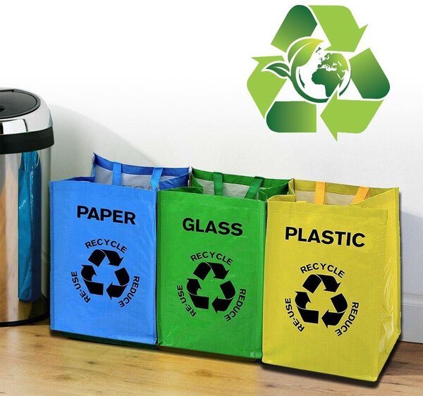 4Leaders Tašky na tříděný odpad papír plast sklo 3 ks 43×31×30 cm