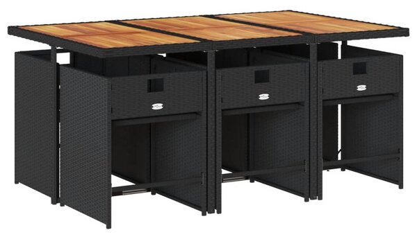 7dílný zahradní jídelní set s poduškami černý polyratan