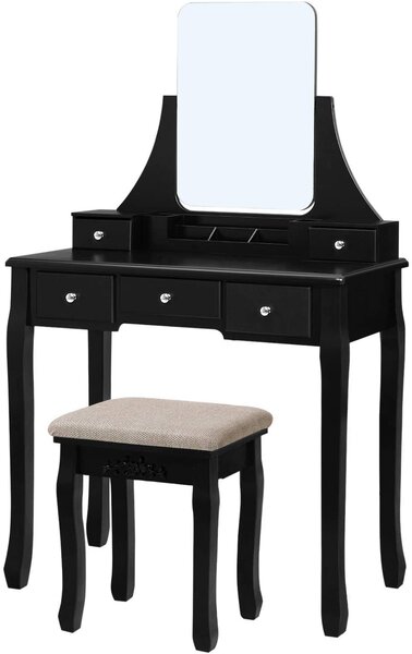 VASAGLE Toaletní stolek s židlí černý 80 x 137 x 40 cm