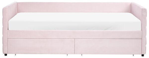 Denní postel s úložným prostorem Umělý samet MARRAY 90 x 200 cm Pastelově růžová