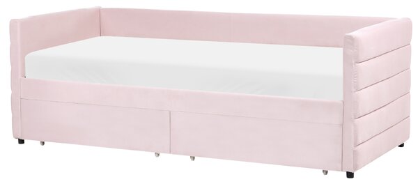 Denní postel s úložným prostorem Umělý samet MARRAY 90 x 200 cm Pastelově růžová