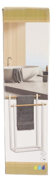 Stojan na ručníky White Bamboo 1, bílá/s dřevěnými prvky