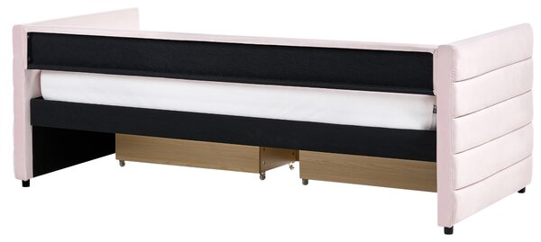 Denní postel s úložným prostorem Umělý samet MARRAY 90 x 200 cm Pastelově růžová
