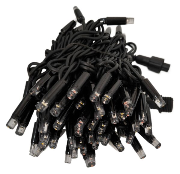 Venkovní LED vánoční řetěz PROFI, černý kabel, studená bílá, 10m, 100 LED