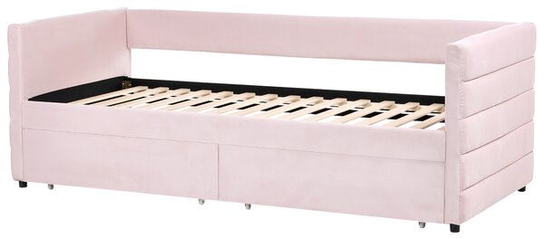 Denní postel s úložným prostorem Umělý samet MARRAY 90 x 200 cm Pastelově růžová