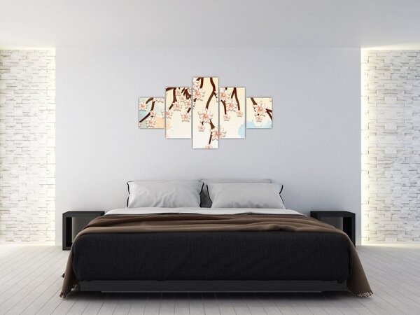 Obraz - Květy na větvích, barevné (125x70 cm)