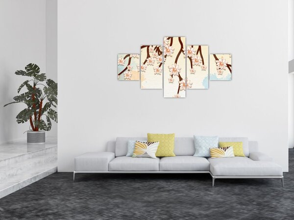 Obraz - Květy na větvích, barevné (125x70 cm)