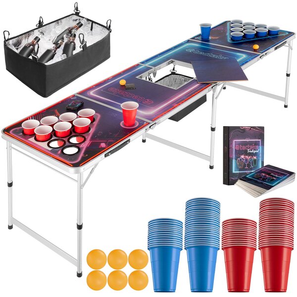 Tectake Hliníkový stůl na beer pong BeerWars II, chladicí box, LED osvětlení - barevná
