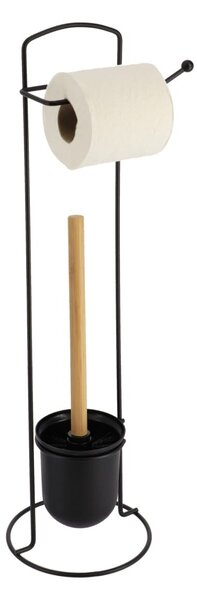 Stojan na toaletní papír a WC kartáč Black Bamboo, černá/s dřevěnými prvky, O