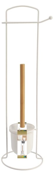 Stojan na toaletní papír a WC kartáč White Bamboo, bílý/s dřevěnými prvky, O