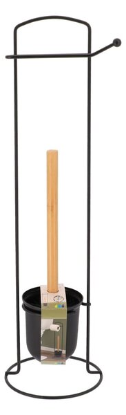 Stojan na toaletní papír a WC kartáč Black Bamboo, černá/s dřevěnými prvky, O
