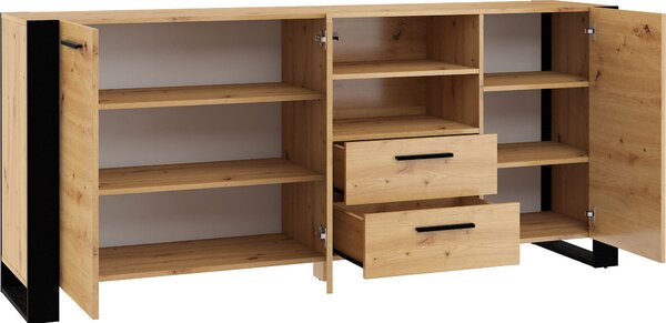Komoda Nuka D 197 cm Příborník Highboard Skříň Černý řemeslně zpracovaný dub