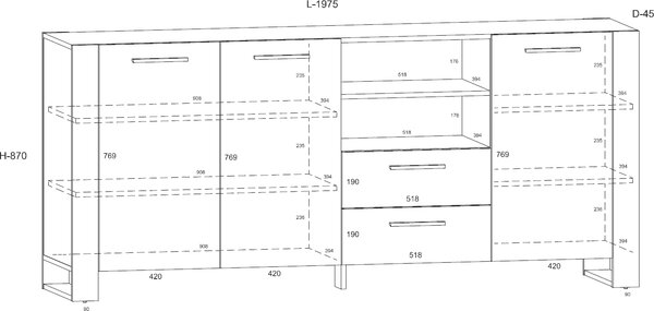 Komoda Nuka D 197 cm Příborník Highboard Skříň Černý řemeslně zpracovaný dub
