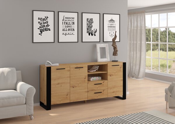 Komoda Nuka D 197 cm Příborník Highboard Skříň Černý řemeslně zpracovaný dub