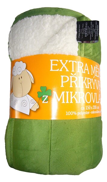 Velmi přijemná deka ovečka z mikrovlákna zelené/bílé barvy. Rozměr deky je 150x200 cm