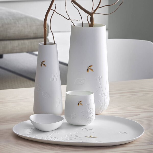 Bílý porcelánový talíř GOLD LEAF, velký